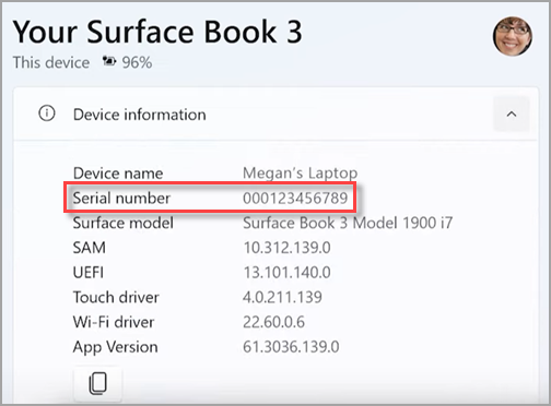 Tìm số serial trong ứng dụng Surface