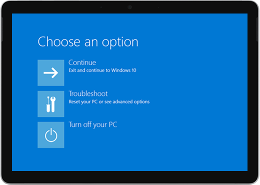 Surface hiển thị màn hình Chọn một tùy chọn màu xanh lam