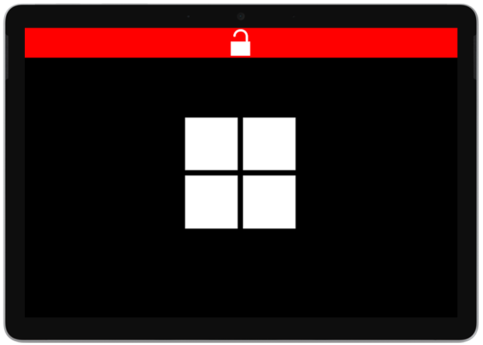 Surface bật nhưng hiển thị thanh màu đỏ và biểu tượng khóa đã mở khóa