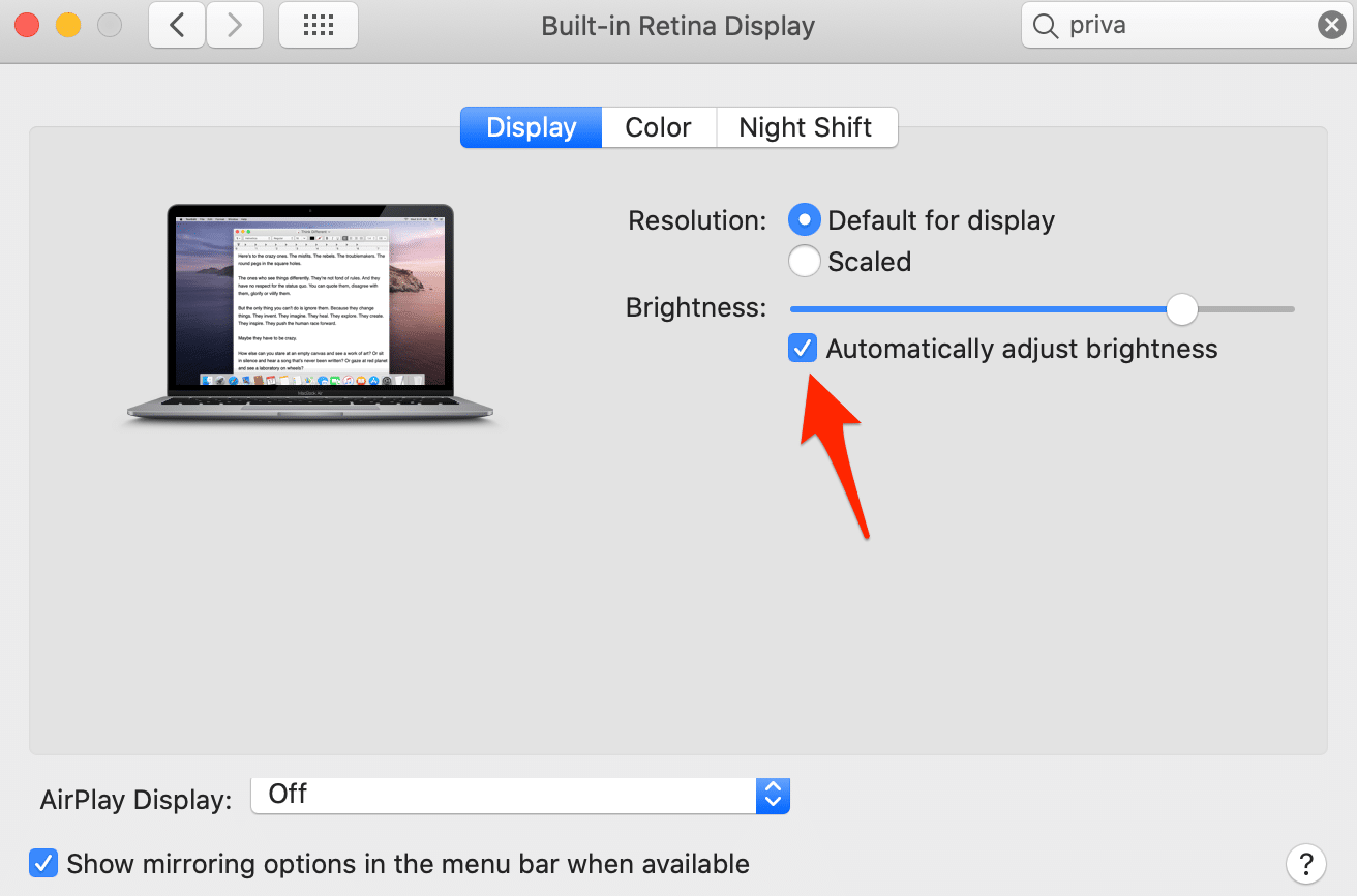 Điều chỉnh độ sáng màn hình MacBook tự động
