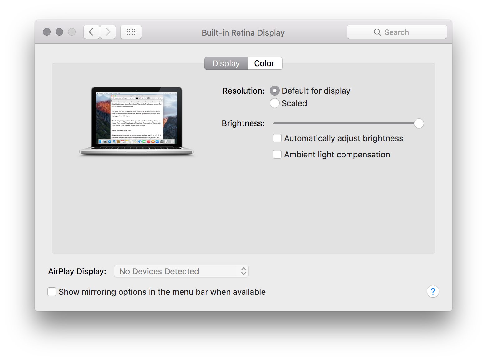 Điều chỉnh màn hình MacBook chậm đạt được độ sáng tối đa