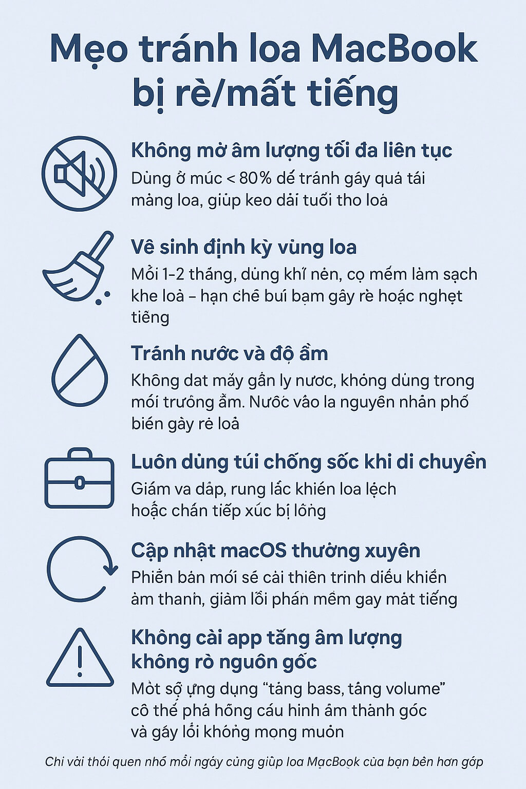 Dịch vụ sửa chữa loa MacBook bị rè, mất tiếng chuyên nghiệp tại Hà Nội 25 Mẹo tránh loa MacBook bị rè/mất tiếng 2025