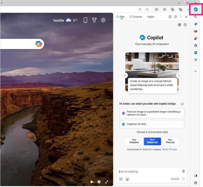 Mở Microsoft Copilot trên Edge