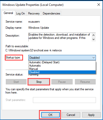 Vô hiệu hóa dịch vụ cập nhật Windows 10