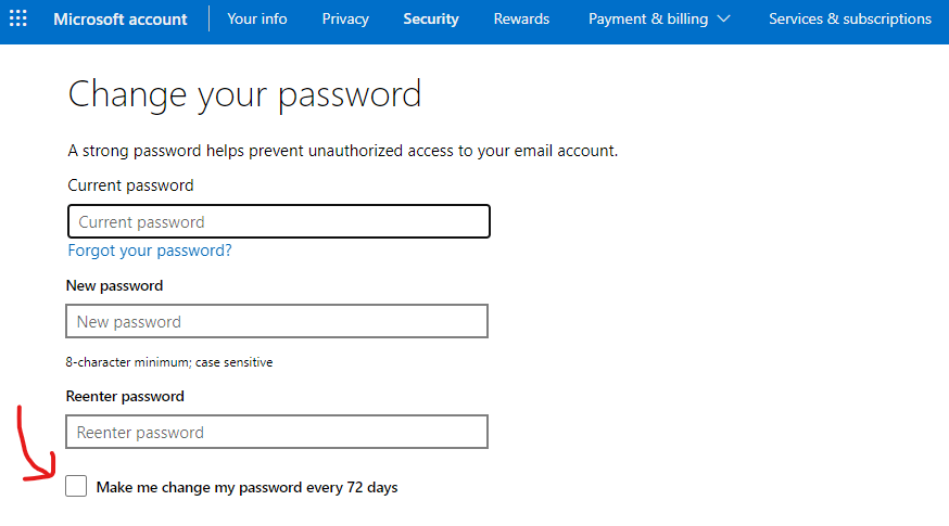 Đổi mật khẩu tài khoản Microsoft
