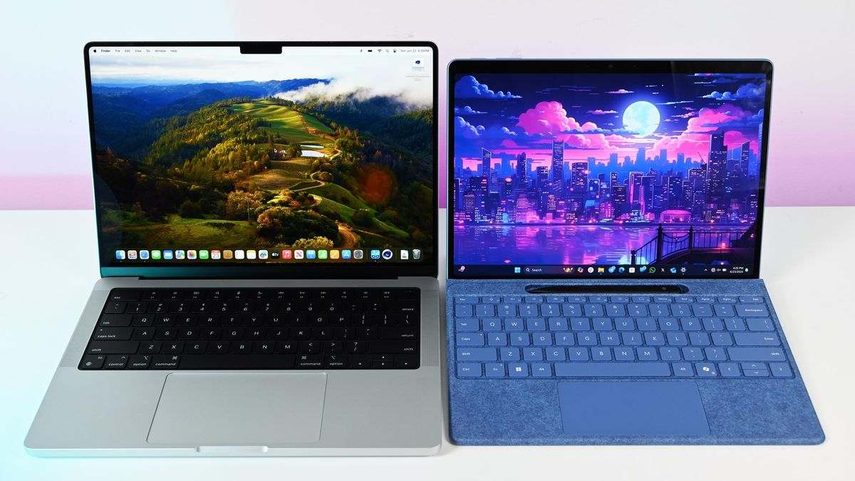 Màn hình Surface Pro 11 và MacBook Pro 14 M3