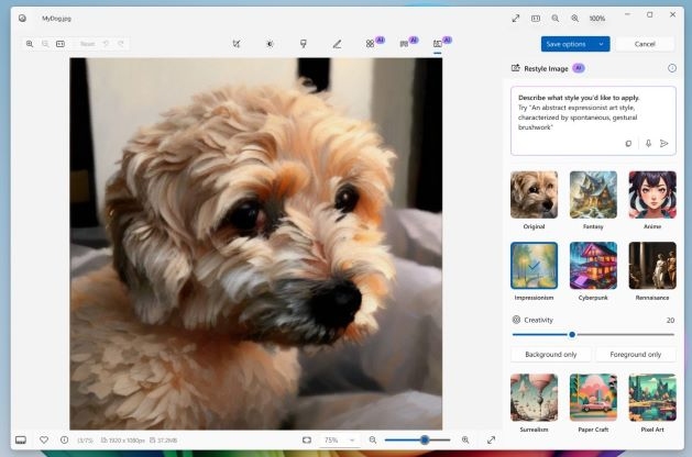 Thay đổi kiểu dáng hình ảnh trong Microsoft Photos