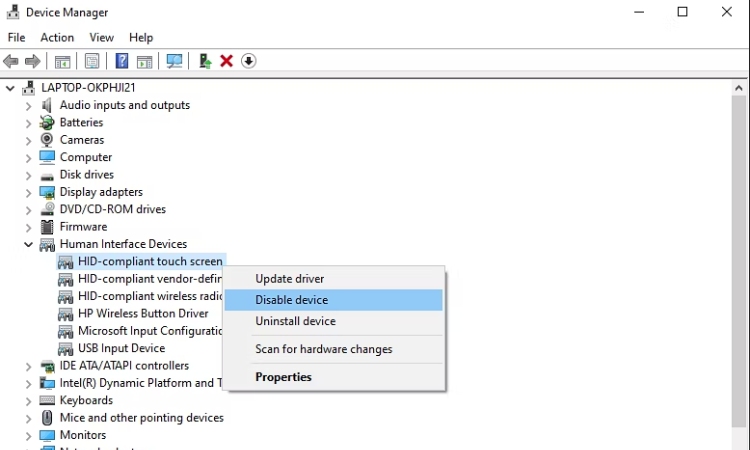 Cách tắt cảm ứng màn hình laptop Windows