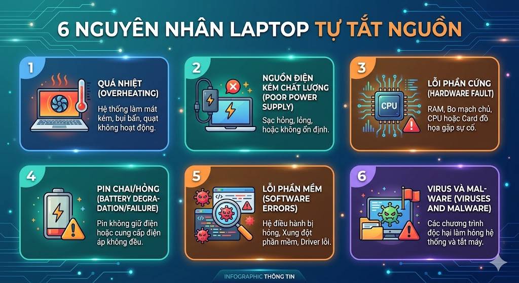 6 nguyên nhân laptop tự tắt nguồn