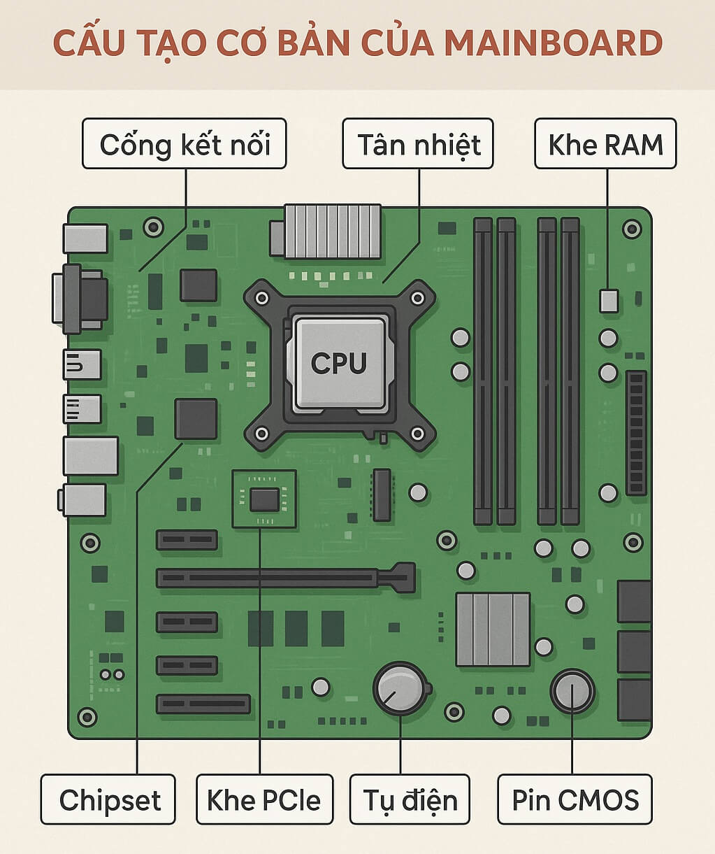Mainboard là gì? Cấu tạo & vai trò quan trọng trong máy tính 7 Mainboard bao gồm những gì? Cấu tạo cơ bản
