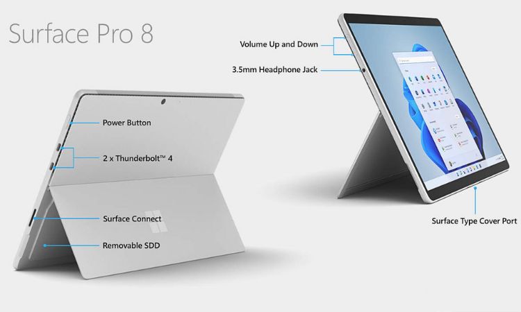 So sánh Microsoft Surface Pro 8 vs Dell Latitude 7320 Detachable 17 Cổng kết nối trên Surface Pro 8