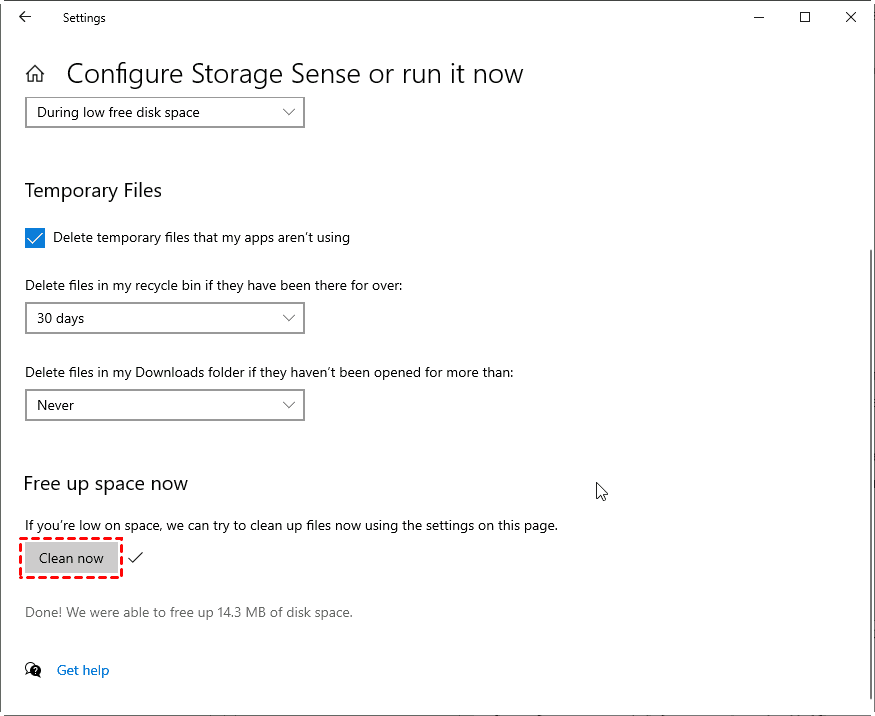Cách khắc phục ổ C bị đầy trên Win 11/10/8/7 15 Chạy Storage Sense để xóa tệp