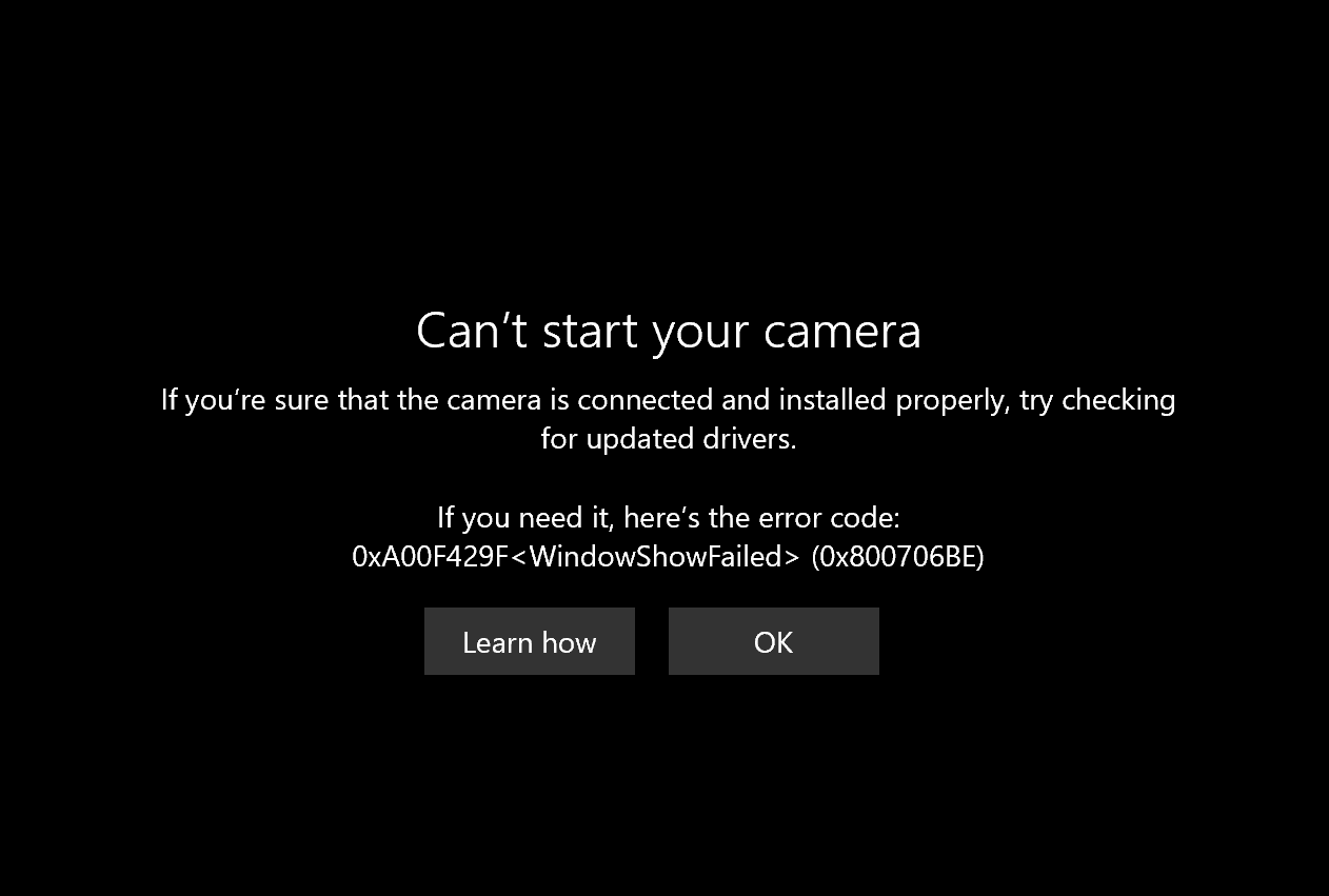 camera trên Surface không hoạt động