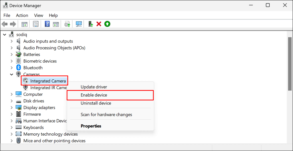 Bật lại Camera trong Device Manager