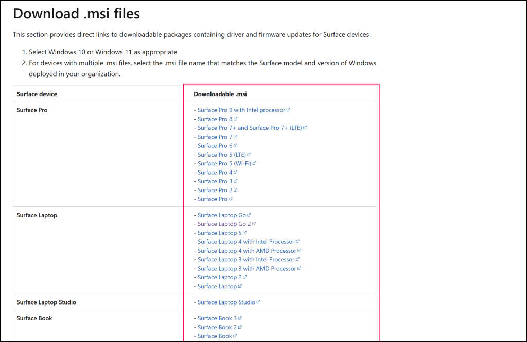 Cập nhật Surface và driver mới nhất