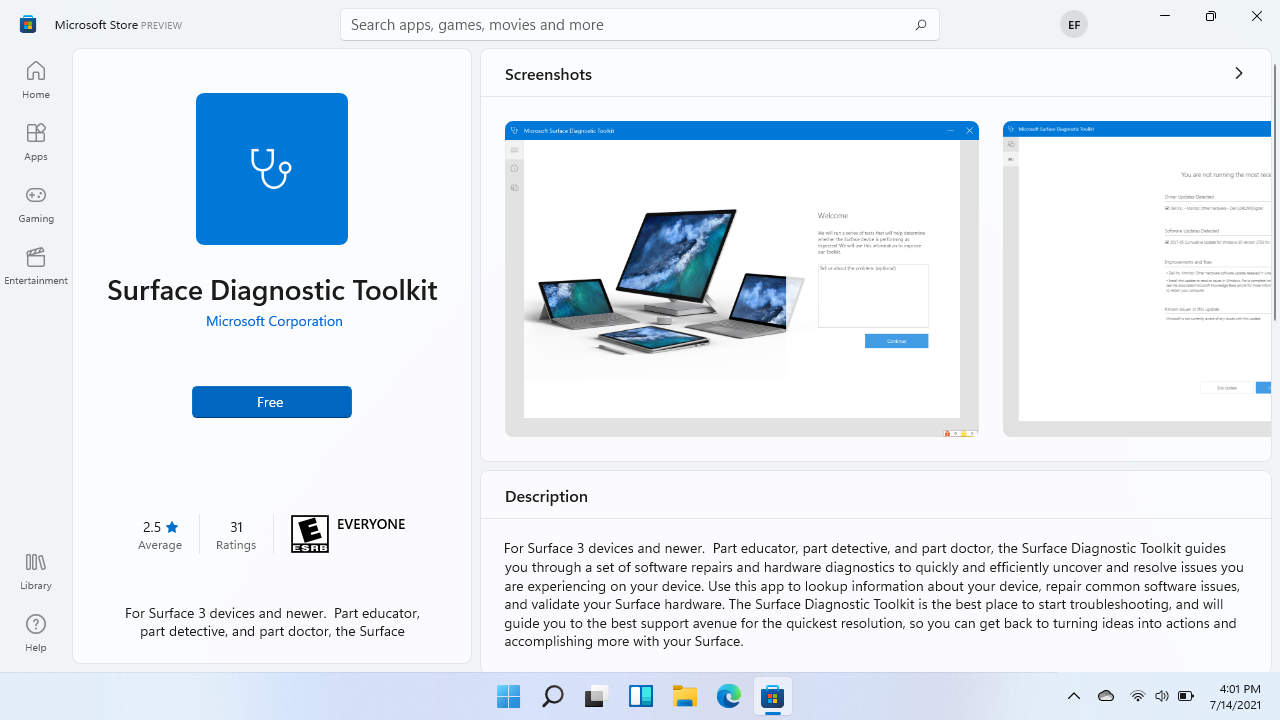 Chạy ứng dụng Surface Diagnostic Toolkit