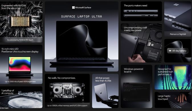 Surface Laptop Ultra chính thức ra mắt: Laptop AI mạnh nhất của Microsoft với RAM 128GB, NVIDIA RTX Spark và màn hình Mini-LED 7 Surface Laptop Ultra chính thức ra mắt