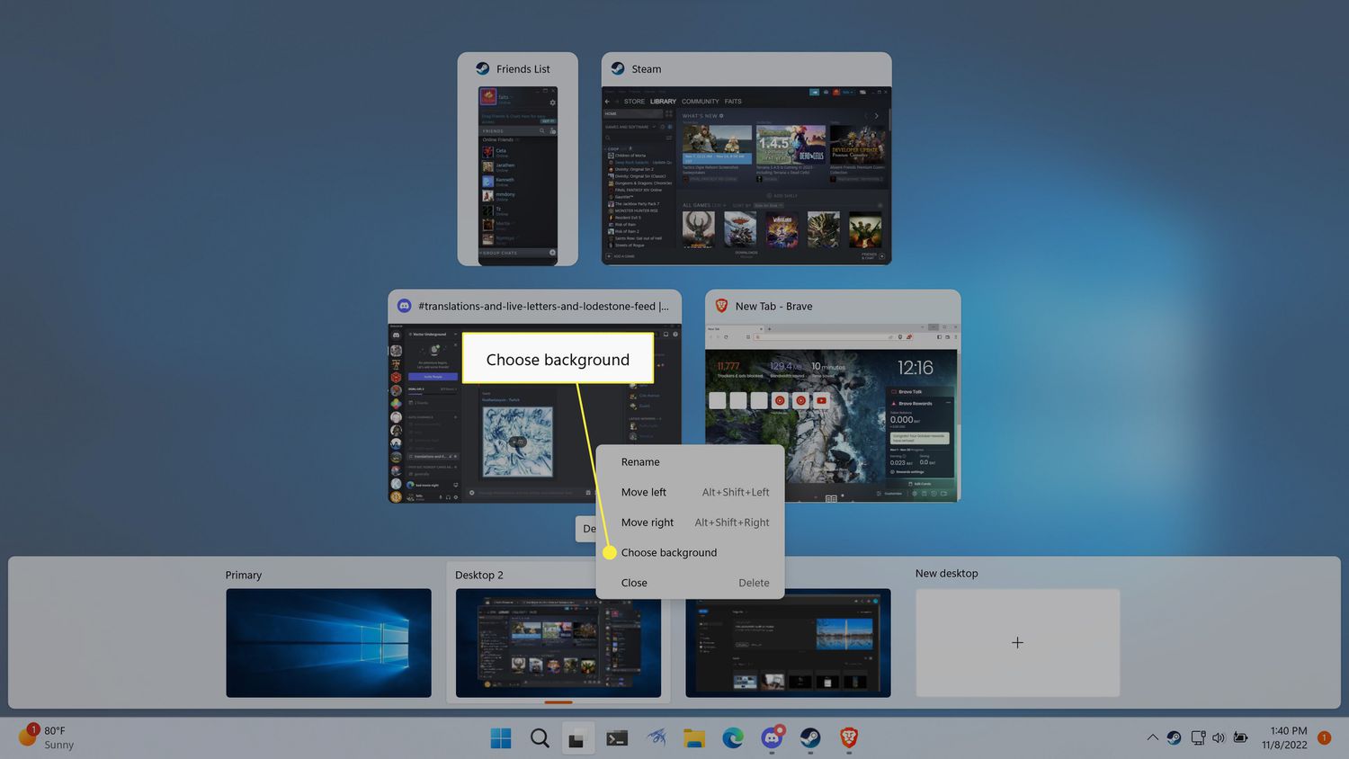 Desktop ảo trên Windows là gì? Hướng dẫn tạo và quản lý desktop ảo trên Surface 8 Đổi hình nền cho từng Desktop
