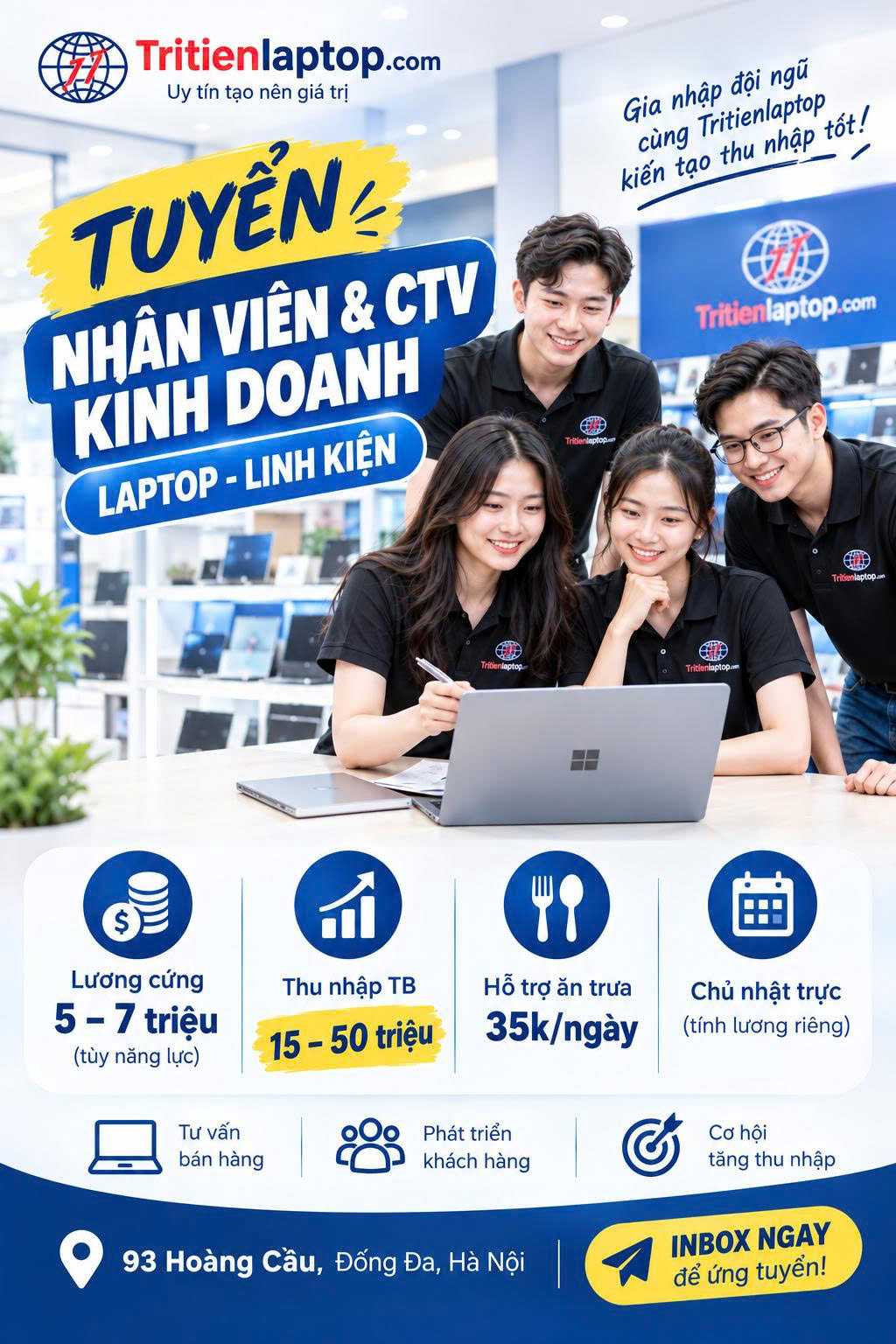 Trí Tiến Laptop Tuyển Nhân Viên & CTV Kinh Doanh Laptop - Linh Kiện