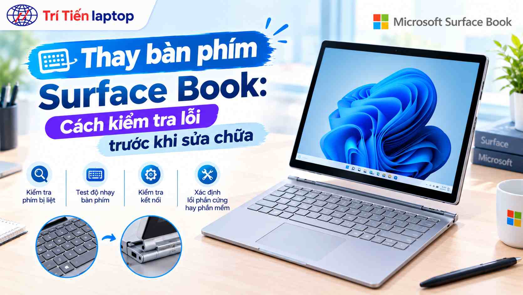 Thay bàn phím Surface Book: Cách kiểm tra lỗi trước khi sửa chữa