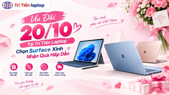 Ưu đãi 20/10 tại Trí Tiến Laptop – Giảm 500K khi mua Surface 20 Ưu đãi 20/10 tại Trí Tiến Laptop – Chọn Surface xinh, nhận quà hấp dẫn